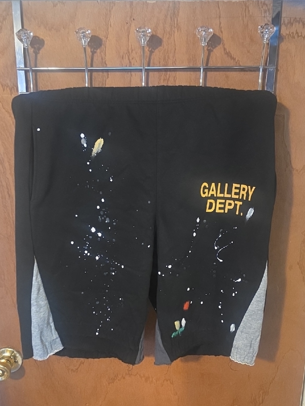 Gallery Dept Black Paint-Splatter Shorts with Yellow Logo